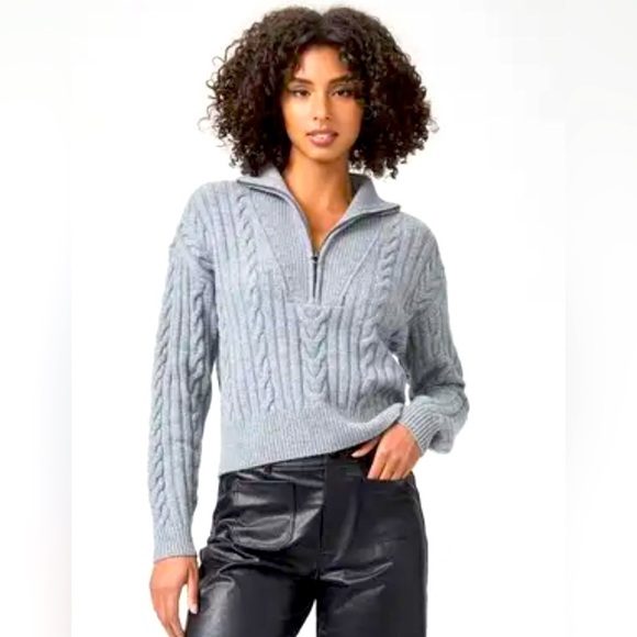 Paige Maylene Cable Knit Half Zip Sweater in Heather Grey - Picture 8 of 8